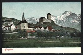 AK Sargans, Ortsansicht mit Festung