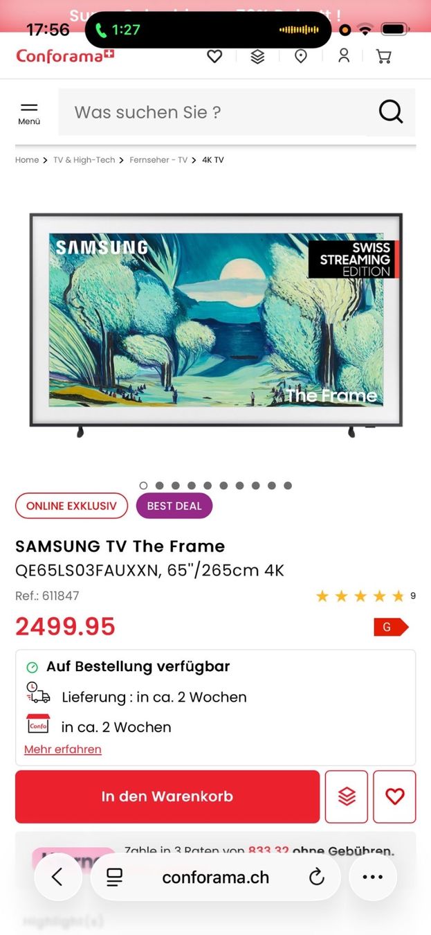 Samsung Televisori: SAMSUNG The Frame 65Zoll QE65LS03FAU – Nuovo e nell'imballaggio originale da Hombrechtikon venduto da SPS-Liquidationen 4