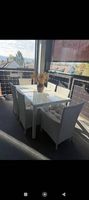 Garten Tisch inkl. 4 Rattan-Stühlen weiss mit Kissen