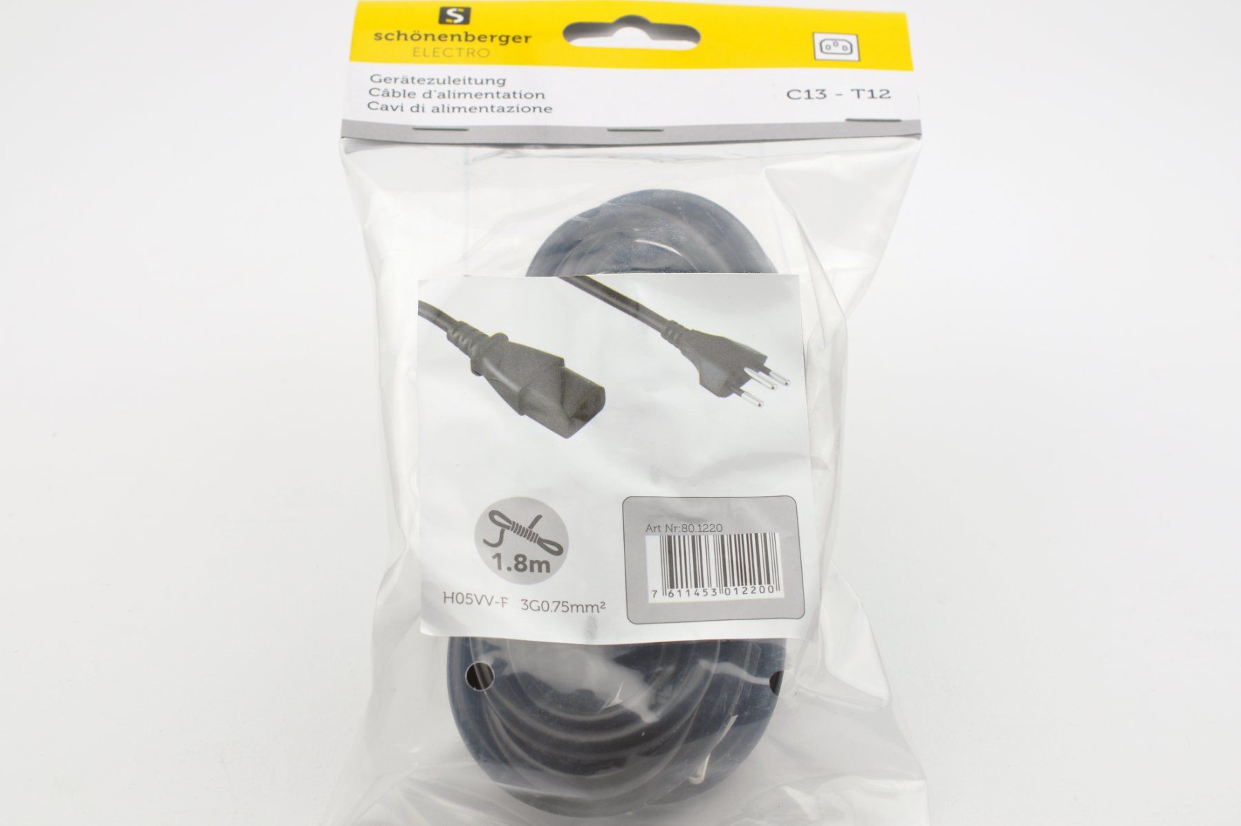 Kabel: Originalverpacktes Netzkabel C13-T12 CH 1.8m – Neu und originalverpackt aus Wittenbach von rbstore 1