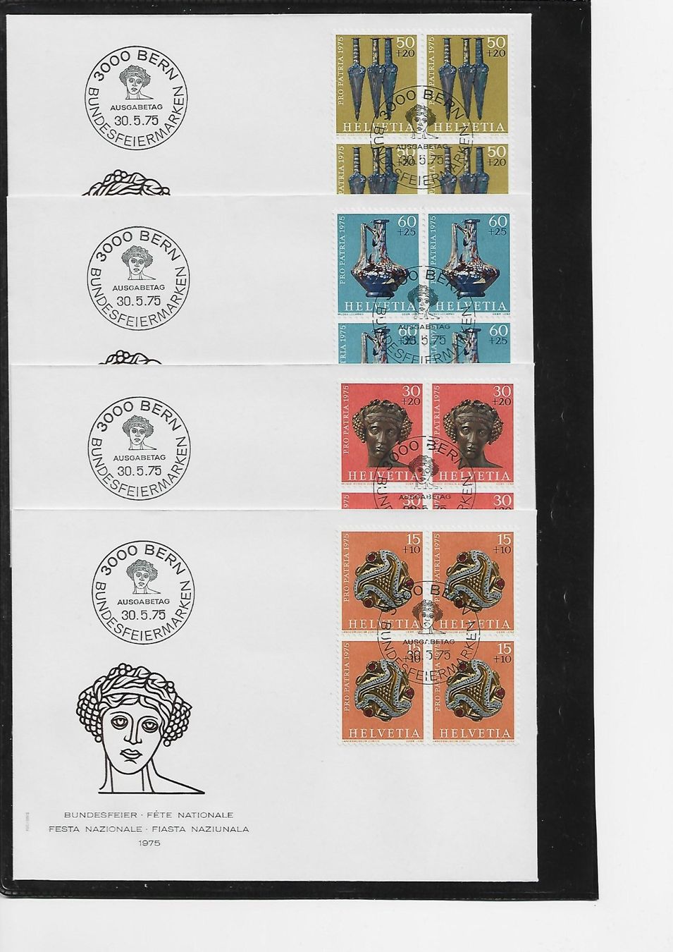 Tutti i francobolli: 1975 PP  4x FDC 4 er – Usato da Oberwil (Dägerlen) venduto da loxis