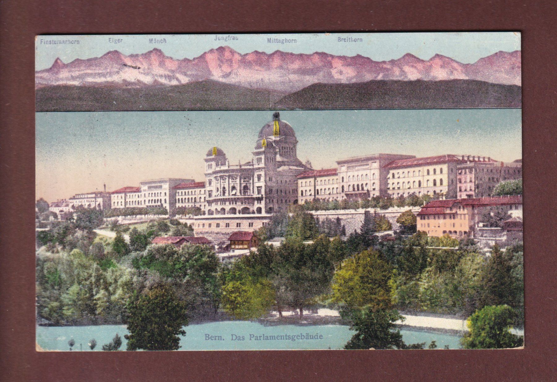 Ansichtskarten: BERN - Parlamentsgebäude und Alpen - 1908 – Gebraucht aus Pully von nicecards-shop