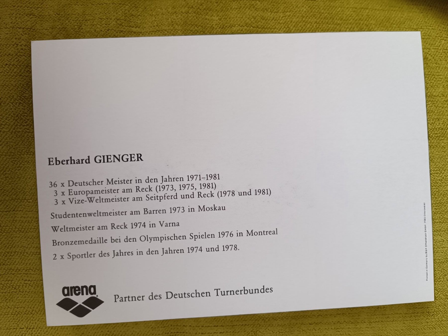Autografi: Eberhard Gienger - Olympia Bronze – Usato da Menziken venduto da Autogramme 1