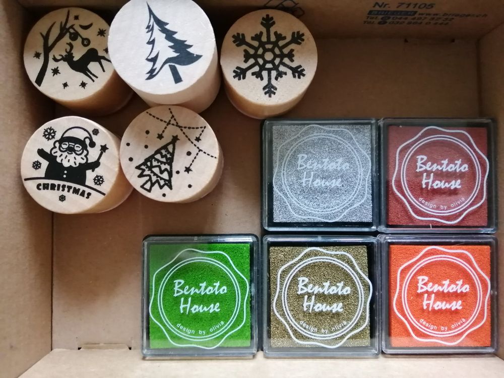 5x Holz Stempel rund Weihnachten 5x Stempelfarben Fr.10.00 | Kaufen auf ...
