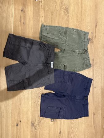 3 Cargo Shorts Herren Set Oliv Grau Blau Grösse S