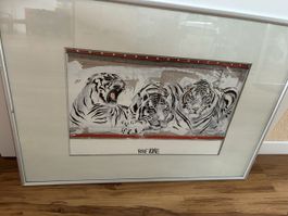 Bild mit Rolf Knie Tigern gerahmt guter Zustand