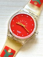 Swatch Musical Armbanduhr transparent rot Unisex guter Zusta