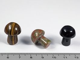 Pilze aus Stein 3Stk. Tigerauge, Unakit, Obsidian