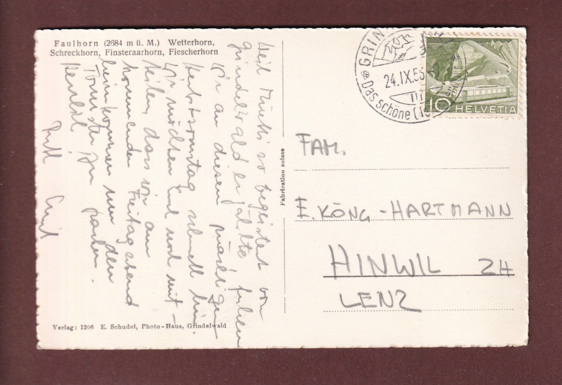 Cartes postales: FAULHORN - 1956 – D'occasion à Pully par nicecards-shop 1