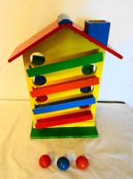 Holzkugelbahn Haus mit 3 Holz Kugeln