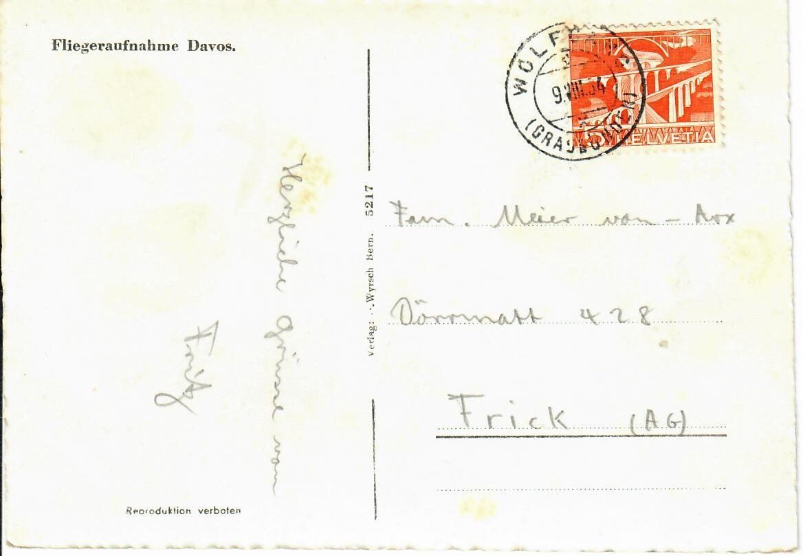 Cartoline postali: Fliegeraufnahme Davos – Usato da Hochdorf venduto da Ziegel-16 1