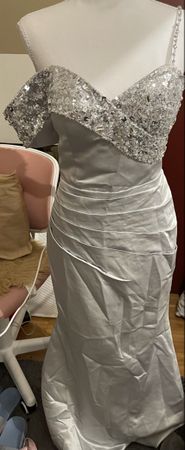 Abendkleid Silber Pailletten Grösse M