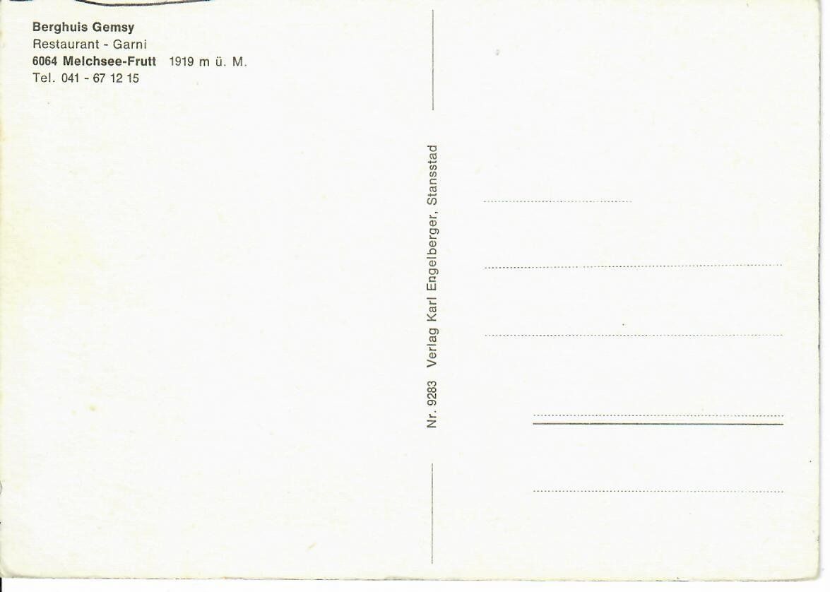 Cartoline postali: Berghuis Gemsy,  Melchsee Frutt – Usato da Hochdorf venduto da Ziegel-16 1