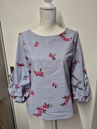 HALLHUBER Bluse Gr.38 gestreift, Rosen Stickerei Top Zustand