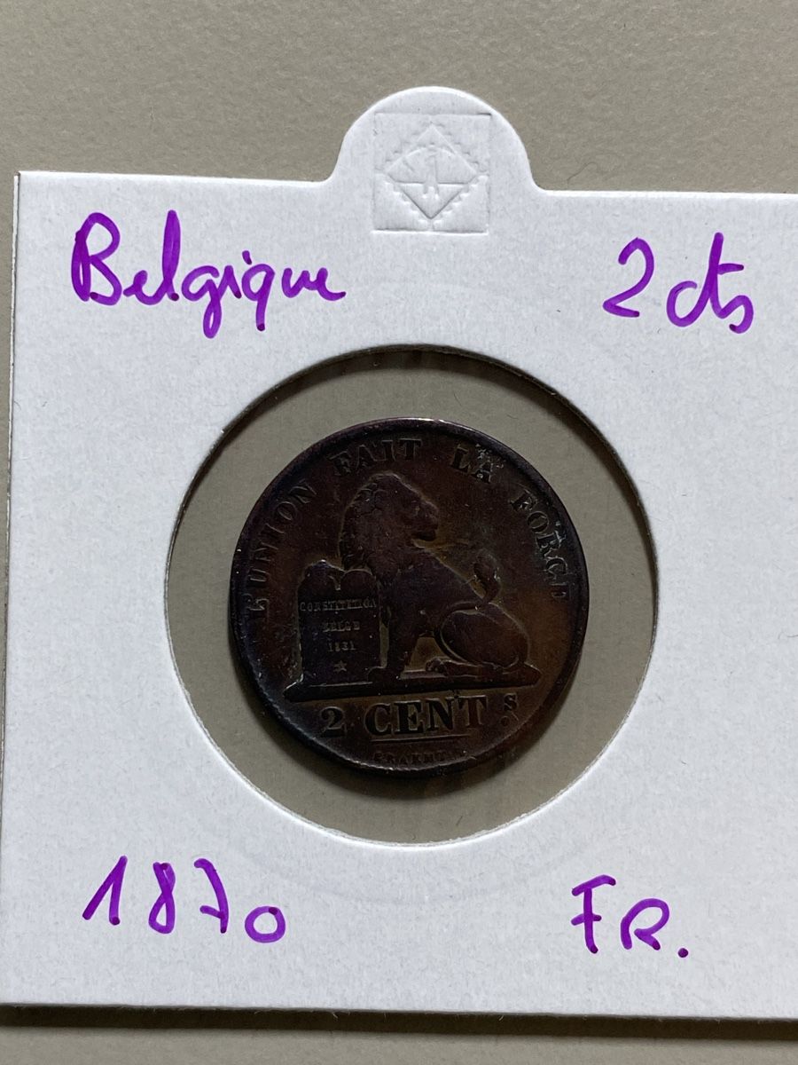 Alle Münzen: Belgique - 2 centimes - 1870 - Français  – Gebraucht aus Payerne von Mike1682