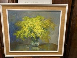 Tableau de fleurs jaunes printanier, pièce unique🎨🖼️