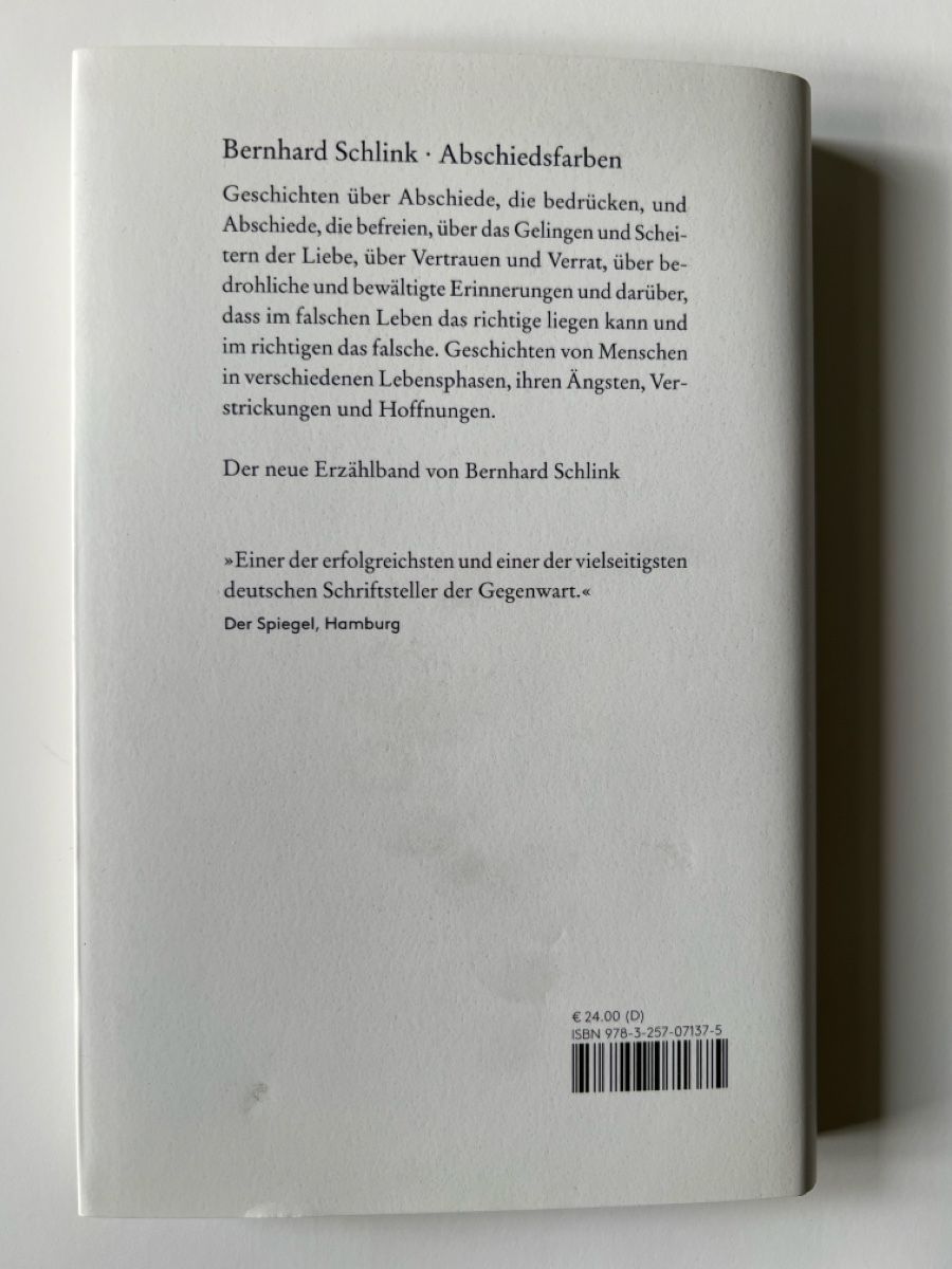 Libri: Bernhard Schlink Abschiedsfarben Diogenes 2020  – Usato da Luzern venduto da nochnichtaltpapier 1