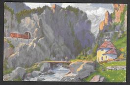 Airolo mit Gotthardzug Künstlerkarte Paolo Kutscha