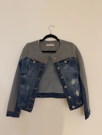 Jeansjacke im Materialmix – Three D Moda Firenze