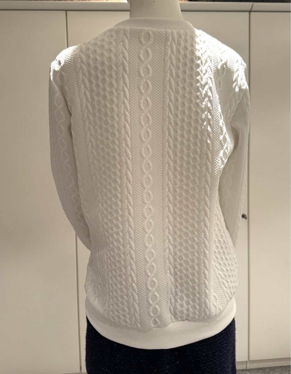 Maglioni & Felpe: Pull blanc en maille torsadée avec fermeture éclair  40 – Nuovo (secondo la descrizione) da Genève venduto da flocon06 4