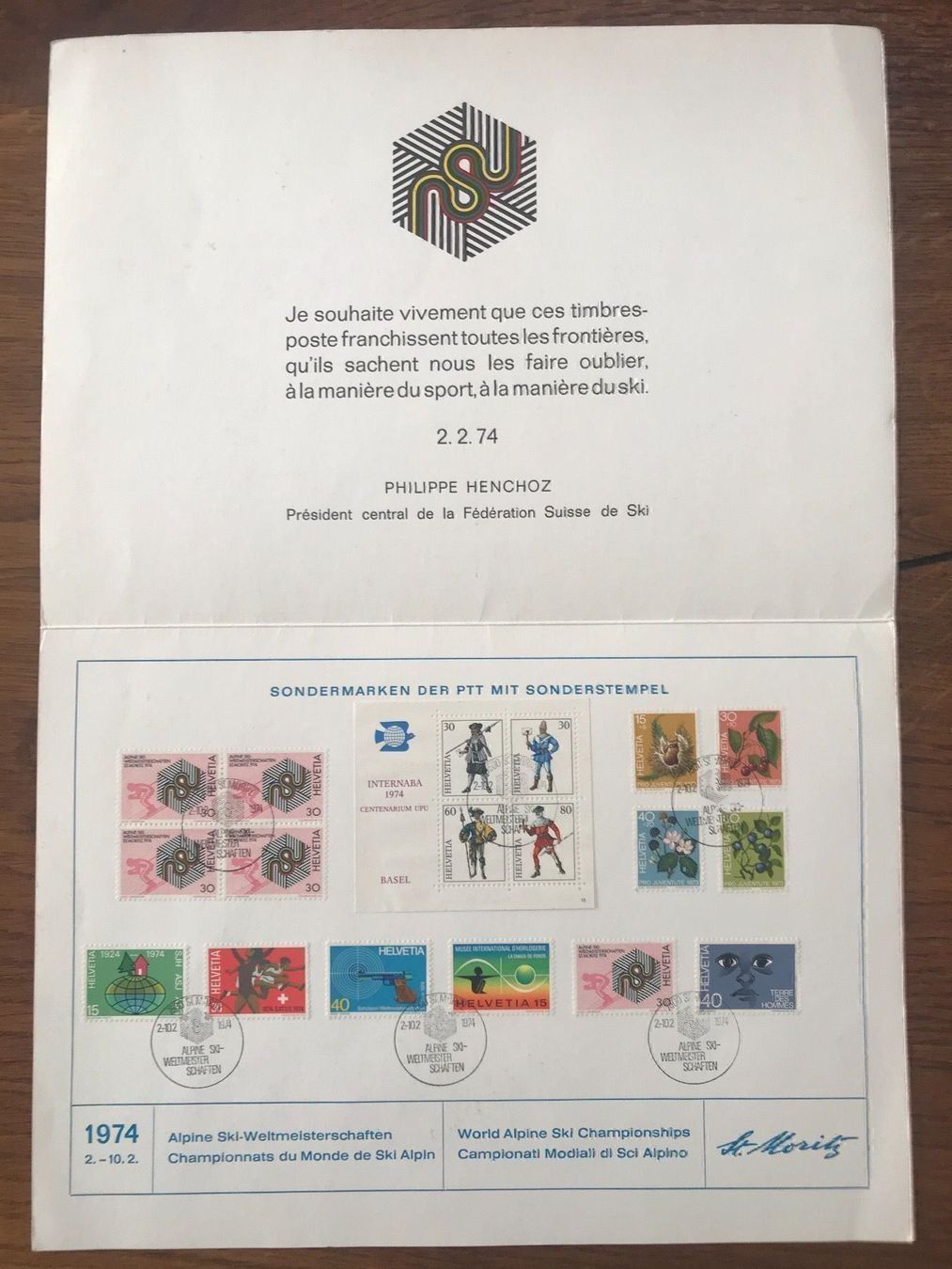 Tutti i francobolli: St. Moritz Ski Weltmeisterschaft 1974 – Usato da Neuenhof venduto da Himmel2 1