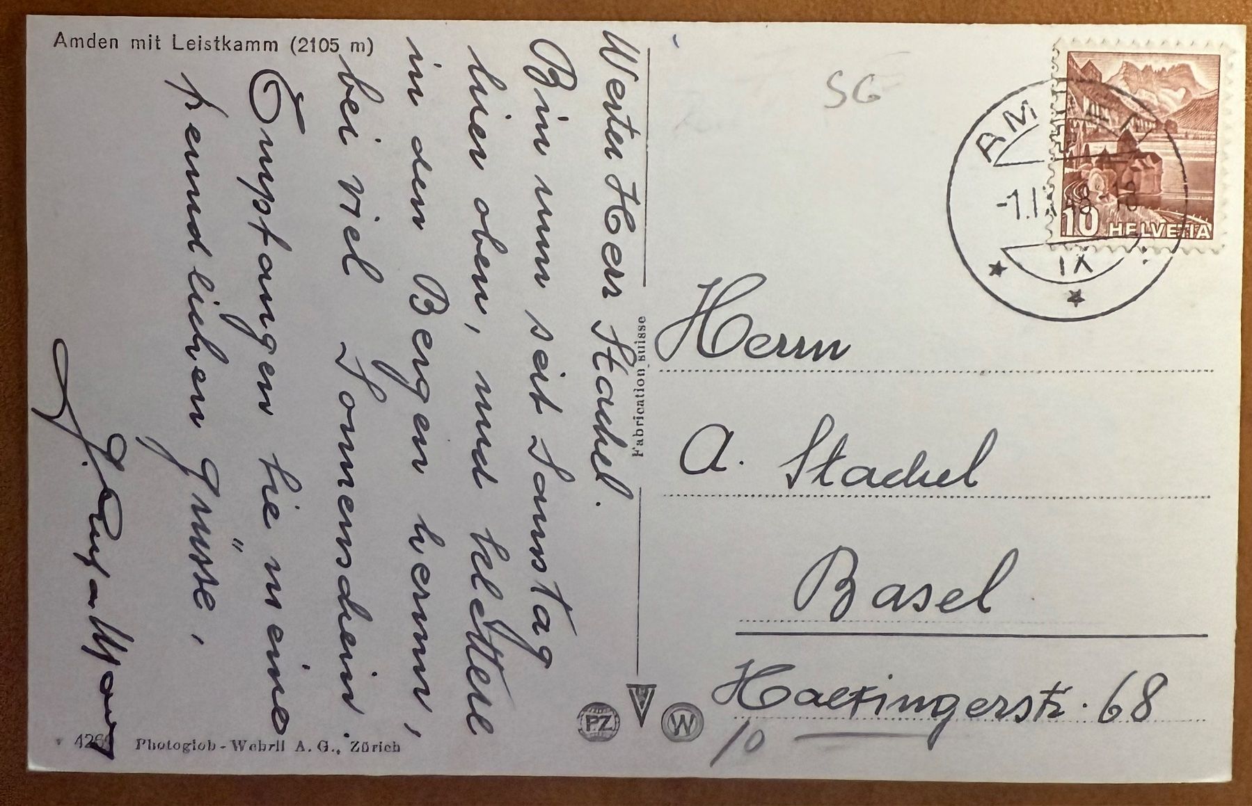 Ansichtskarten: Amden mit Leistkamm 1948 – Gebraucht aus Lutry von Ediego 1