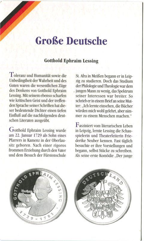 Medaglie: Silbermedaille "Gotthold Ephraim Lessing". 999/1000 PP. – Nuovo e nell'imballaggio originale da Basel venduto da Butsch5 2
