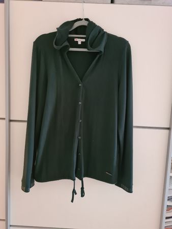 Street One Cardigan dunkelgrün Gr. 40, Kapuze, Kordelzug