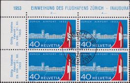 1953, Nr.313 (Flughafen ZH) Viererblock +idealer-O +Eckrand!