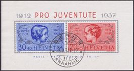 1937, J83I+J84I (PJ-Block) mit Ersttagsstempel BERN, K:100.-