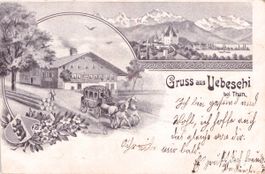 Uebeschi BE // ca. 1905 Litho Kutsche Uebeschi bei Thun