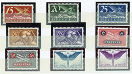 1923-30: 9 Flugpost Ausgaben auf gewöhnlichem Faserpapier