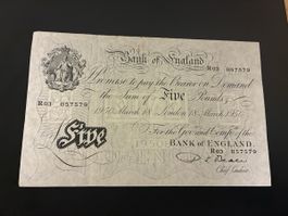 BANK OF ENGLAND £5 note 1950 Peppiatt White Note 