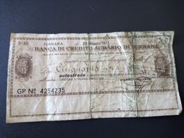 Ferrara 50 Lire Banknote 20 Maggio, 1977, sehr selten