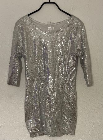 Glitzer Pailletten Kleid Silber, Grösse M