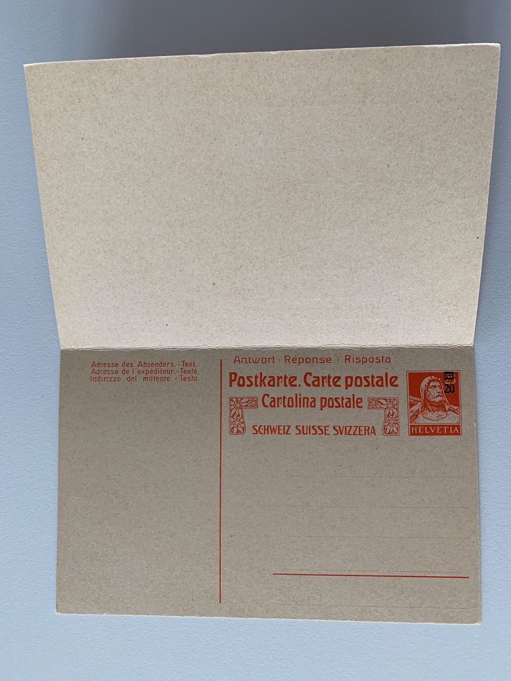 Tutti i francobolli: Doppelpostkarte mit eingedrucktem Wertzeichen blanco. – Usato da Willisau venduto da Repfuesch 1