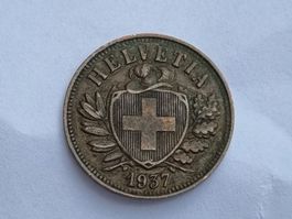 Pièce rare! 2 centimes Suisse 1937, parfait état!