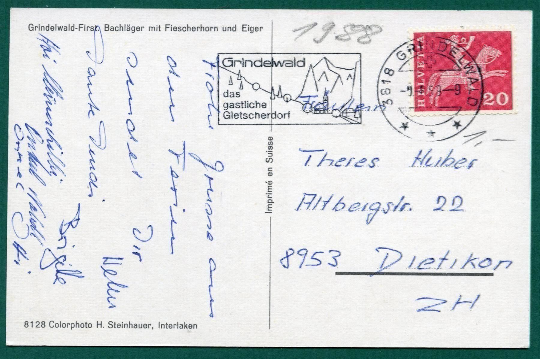 Cartoline postali: Grindelwald-First,1989, gelaufen – Usato da Sargans venduto da Hausi1951 1
