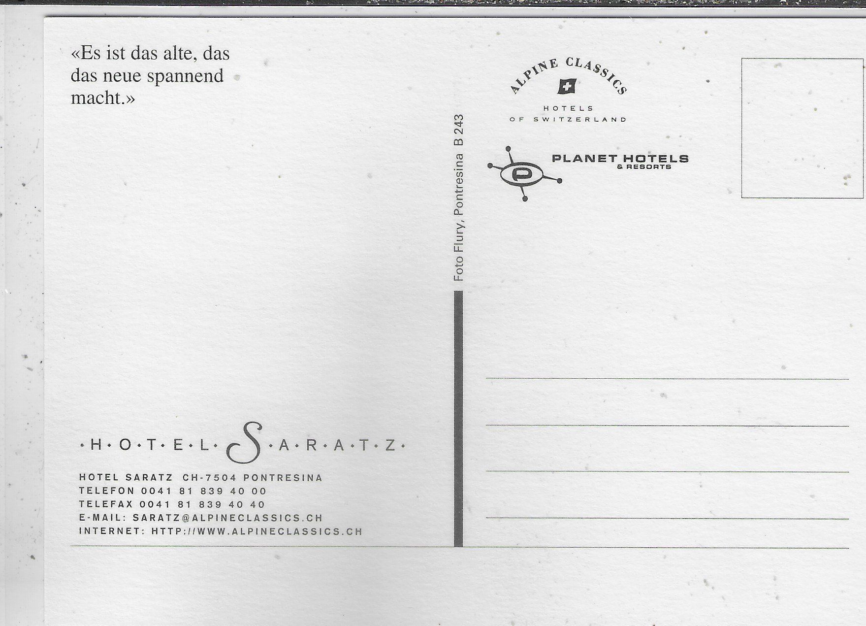 Cartoline postali: Hotel Saratz - Pontresina – Usato da Ettingen venduto da Kartenplanet 1