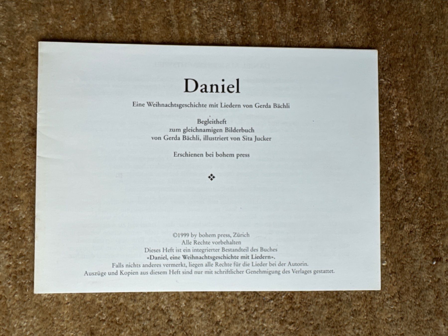 Libri: Daniel - Weihnachtsgeschichte mit Liedern, Gerda Bächli – Usato da Aarau venduto da Kilauea 6
