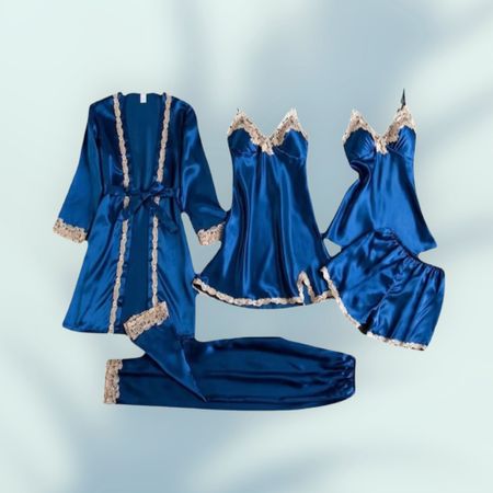 Ensemble Pyjama 5 Pièces Femme en Satin & Dentelle 