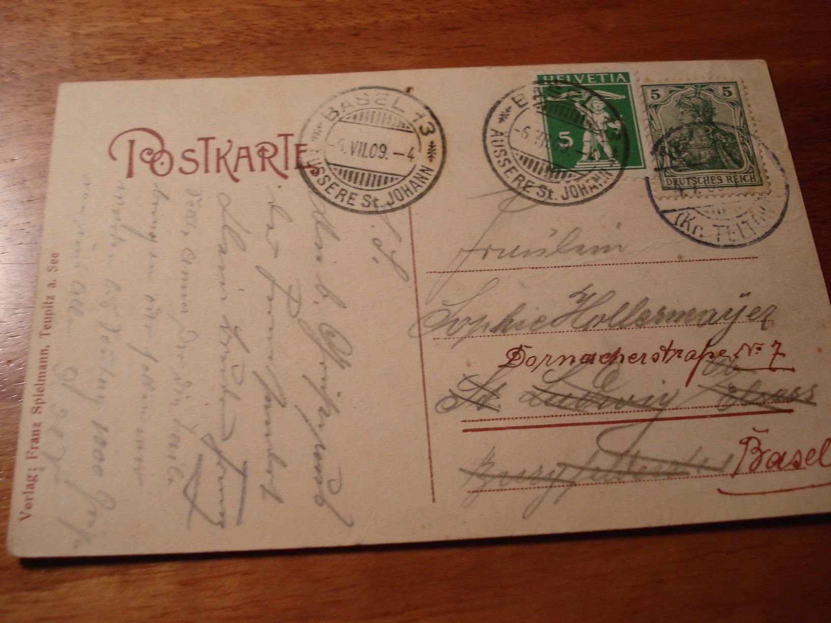 Cartoline postali: Schloss Teupitz, 1909, farbig, Deutsche + Schweizer Marke – Usato da Niederwil AG venduto da morostahu 1