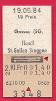 KARTON BILLETT, GOSSAU - ST.GALLEN-BRUGGEN, 2.KLASSE, RETOUR