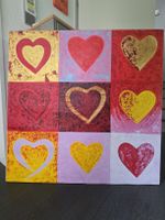 Abstrakte Herz Collage, Rot-Gold, Unikat, 9 Felder Kunst