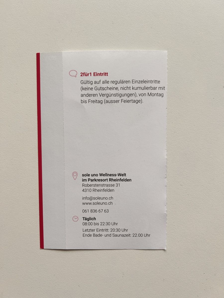 2 für 1 Eintritt Sole Uno Rheinfelden (Neu (gemäss Beschreibung)) in ...
