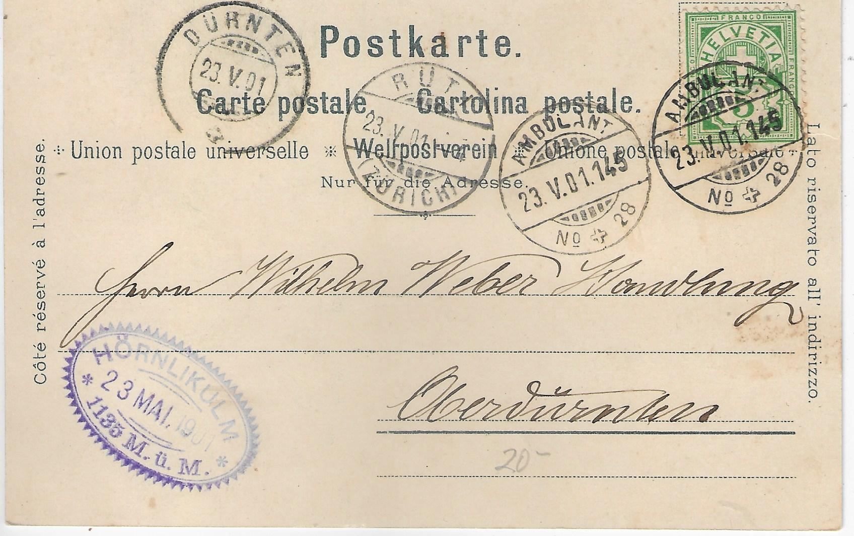Cartoline postali: Gruss vom Hörnli - Litho 1901 – Antico da Ettingen venduto da Kartenplanet 1
