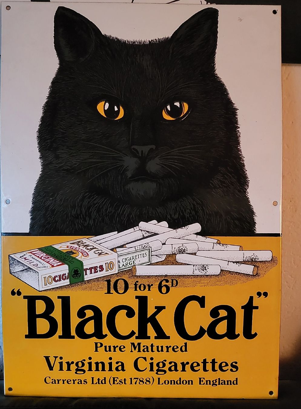 Insegne: Vintage Black Cat Zigaretten Emailschild – Usato da Ebmatingen venduto da LaPassiflora