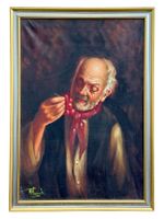 Marchi - Peinture à l'huile sur toile homme raisin