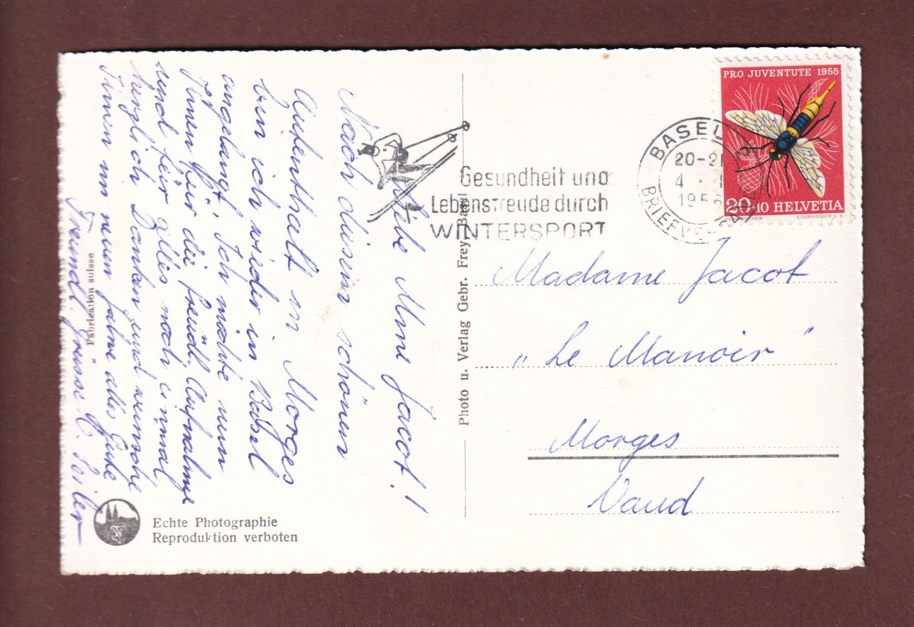 Cartoline postali: BASEL - Drei Rheinbrücken - 1955 – Usato da Pully venduto da nicecards-shop 1