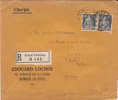 1921 R-Brief Zürich - USA der 6. Gewichtsstufe, 2 x 80Rp.